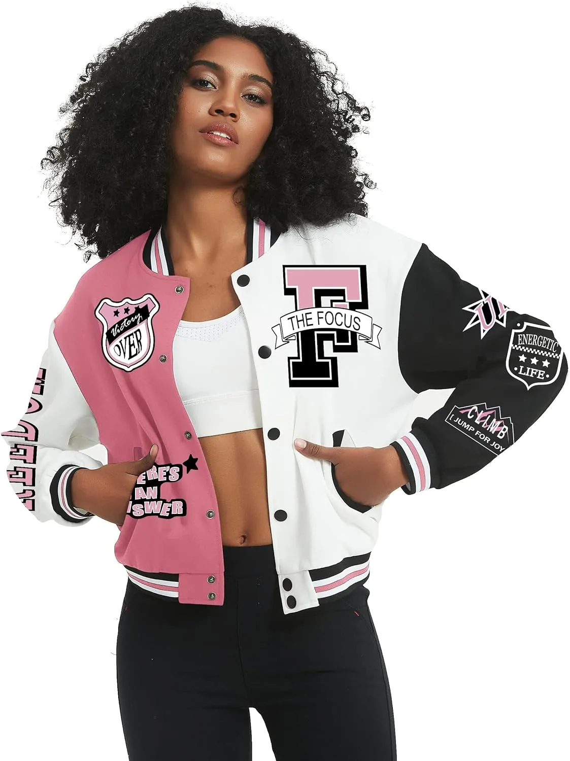 COZYPOIN Women's Varsity Jacket Cropped Letterman Jacket Lightweight Button Down Bomber Racer Baseball Y2K Coats