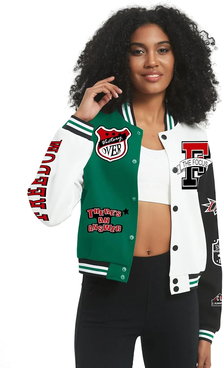 COZYPOIN Women's Varsity Jacket Cropped Letterman Jacket Lightweight Button Down Bomber Racer Baseball Y2K Coats