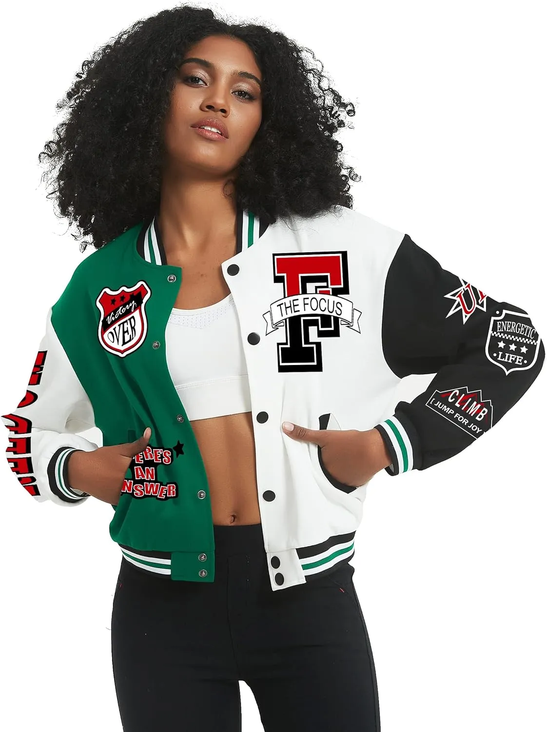 COZYPOIN Women's Varsity Jacket Cropped Letterman Jacket Lightweight Button Down Bomber Racer Baseball Y2K Coats