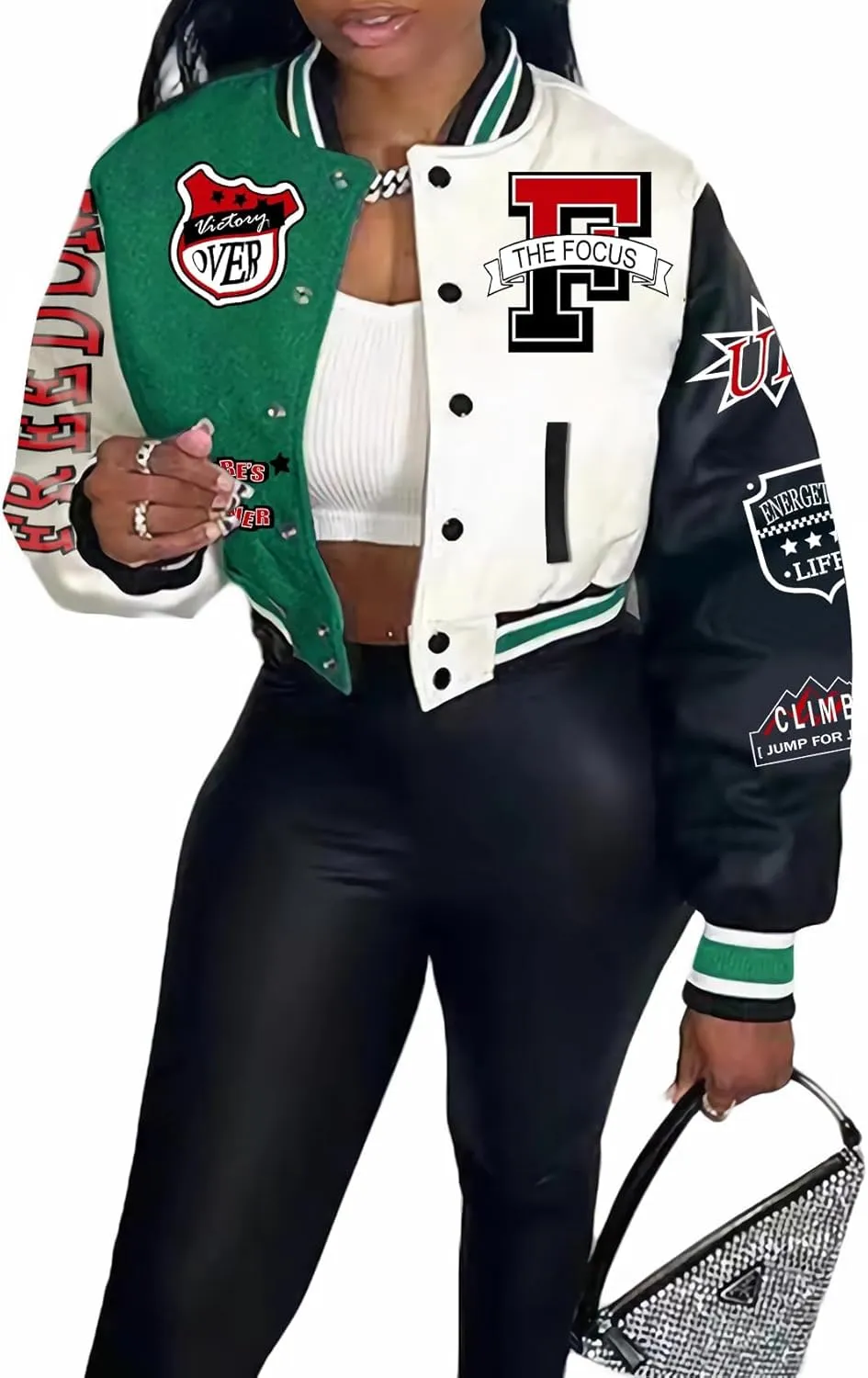 COZYPOIN Women's Varsity Jacket Cropped Letterman Jacket Lightweight Button Down Bomber Racer Baseball Y2K Coats