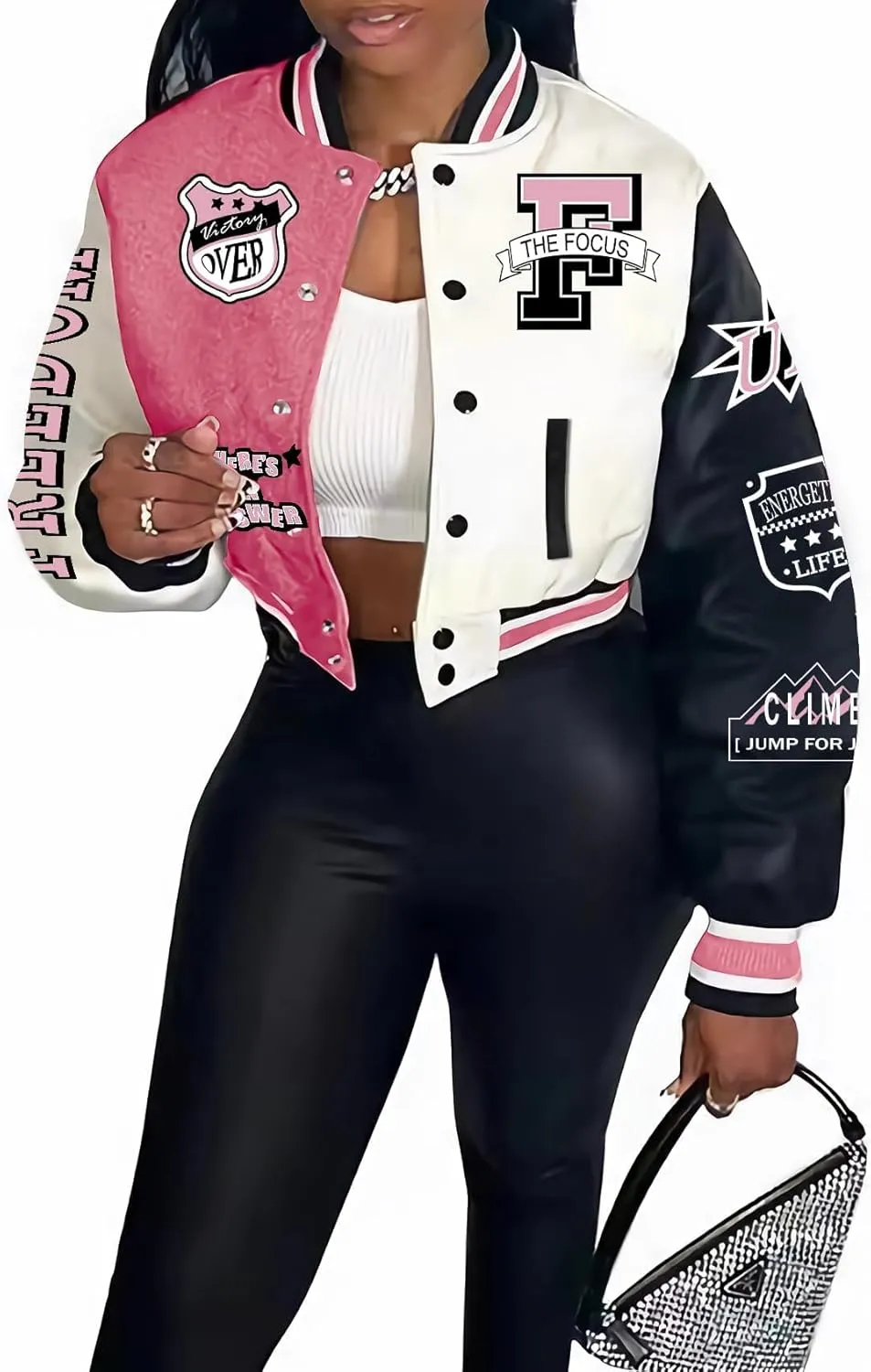 COZYPOIN Women's Varsity Jacket Cropped Letterman Jacket Lightweight Button Down Bomber Racer Baseball Y2K Coats