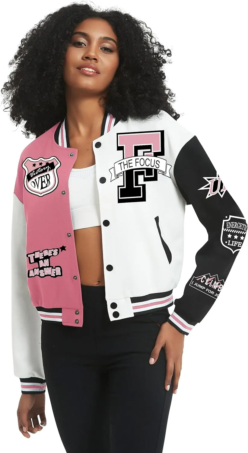 COZYPOIN Women's Varsity Jacket Cropped Letterman Jacket Lightweight Button Down Bomber Racer Baseball Y2K Coats