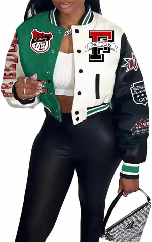 COZYPOIN Women's Varsity Jacket Cropped Letterman Jacket Lightweight Button Down Bomber Racer Baseball Y2K Coats