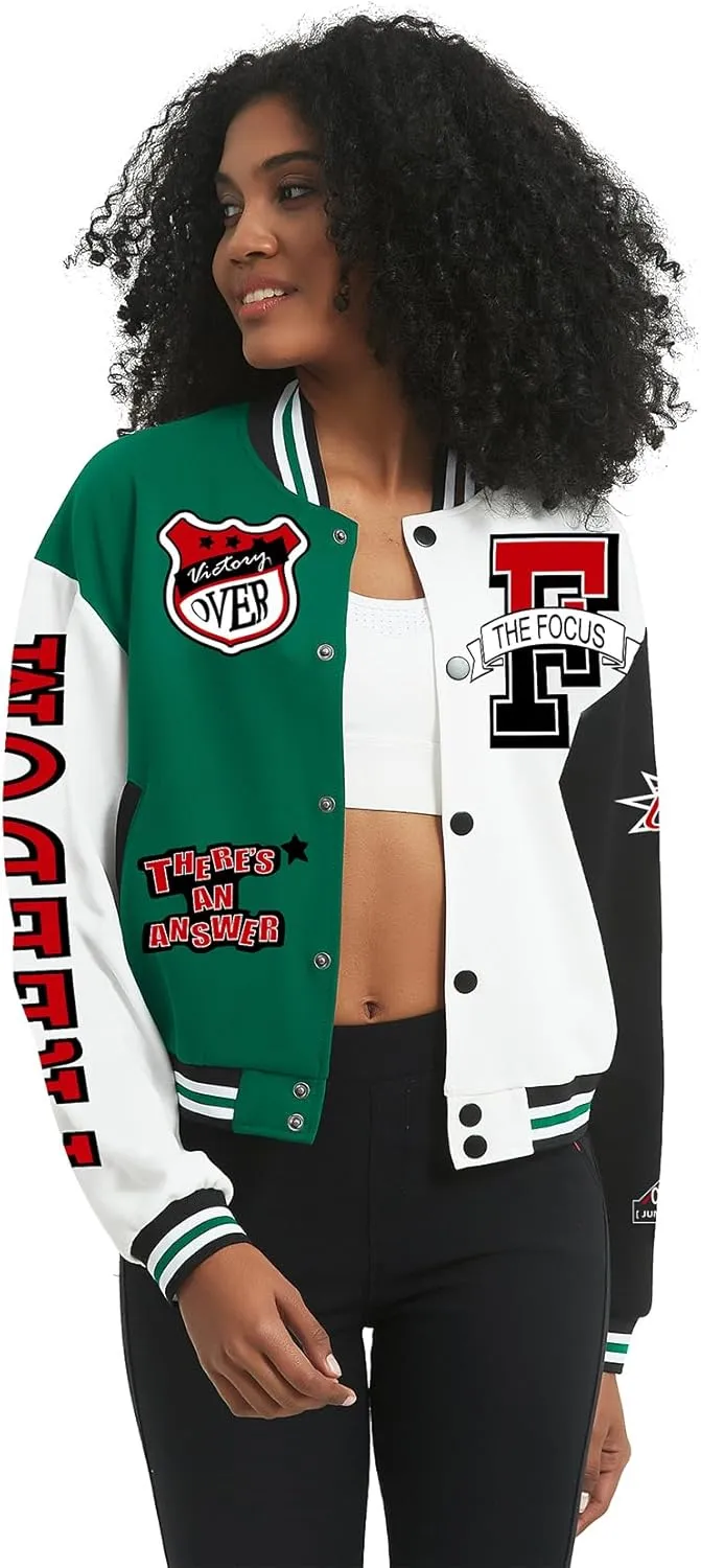 COZYPOIN Women's Varsity Jacket Cropped Letterman Jacket Lightweight Button Down Bomber Racer Baseball Y2K Coats