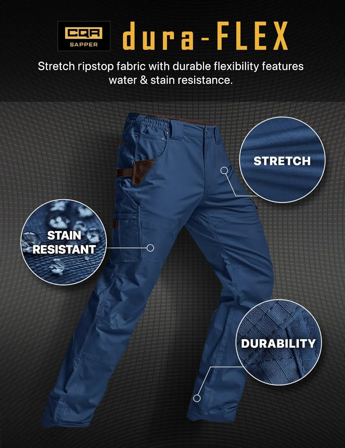 CQR Men's Flex Ripstop Work Pants, Water Resistant Tactical Pants, Outdoor Utility Operator EDC Cargo Pants
