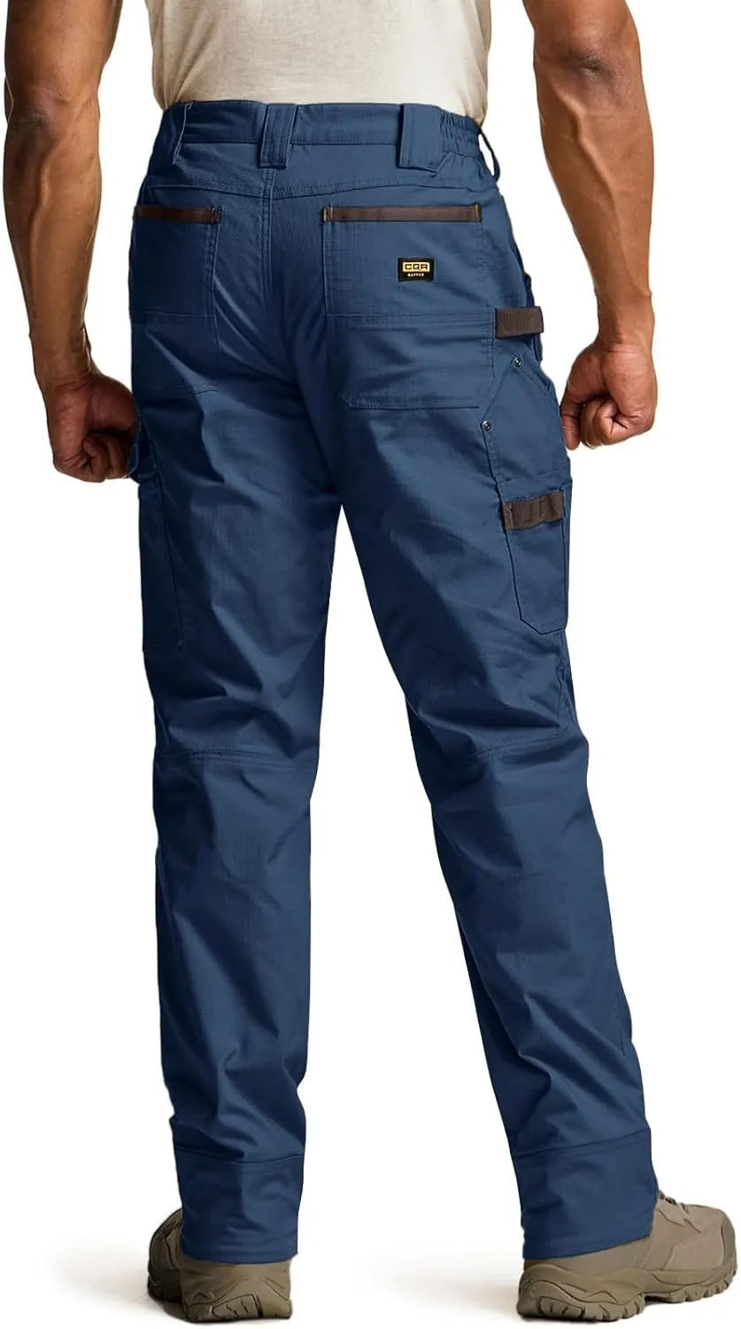 CQR Men's Flex Ripstop Work Pants, Water Resistant Tactical Pants, Outdoor Utility Operator EDC Cargo Pants