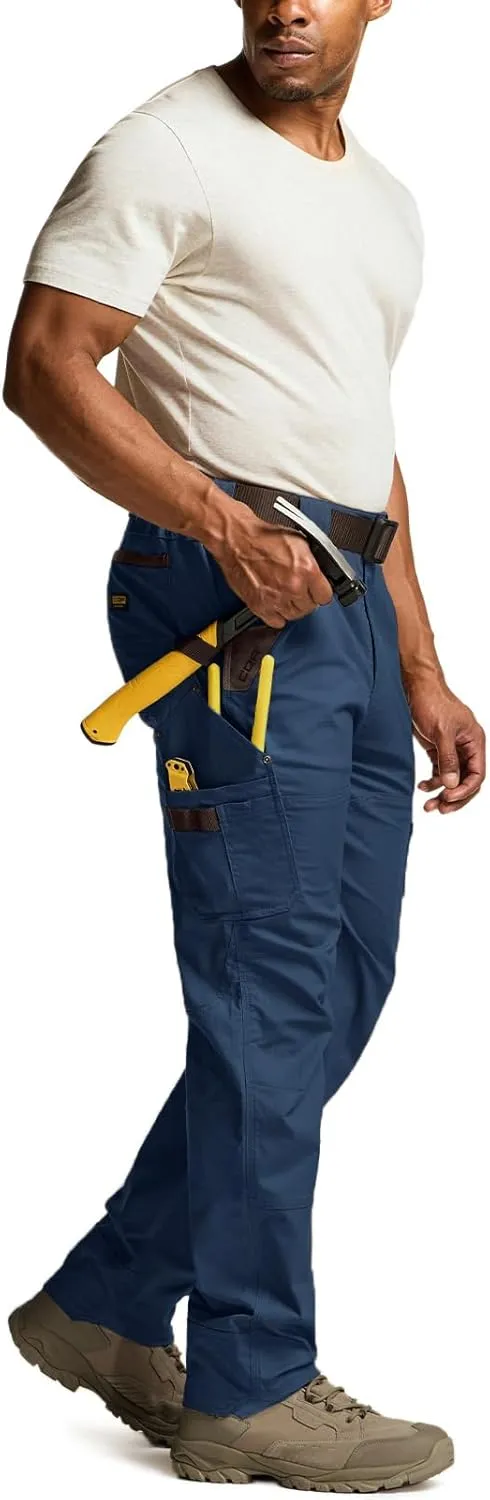 CQR Men's Flex Ripstop Work Pants, Water Resistant Tactical Pants, Outdoor Utility Operator EDC Cargo Pants