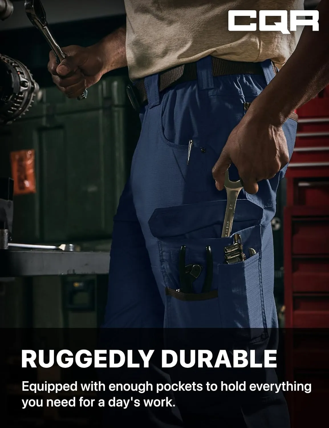 CQR Men's Flex Ripstop Work Pants, Water Resistant Tactical Pants, Outdoor Utility Operator EDC Cargo Pants