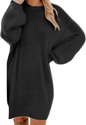 Cream Sweater Dress for Women,Women's Furry Pullover Sweater Dress Loose Oversized Long Knitted Tops S-3Xl