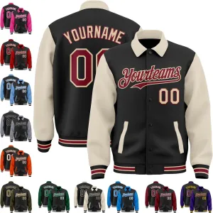 Custom Men's Varsity Letterman Baseball Leather Jacket Lapel Collar Jacket High School Full-snap Bomber Jerseys
