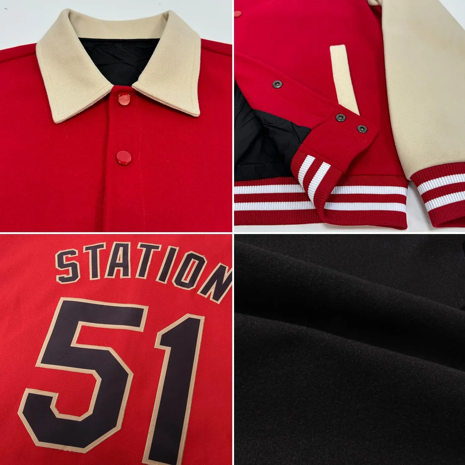 Custom Men's Varsity Letterman Baseball Leather Jacket Lapel Collar Jacket High School Full-snap Bomber Jerseys