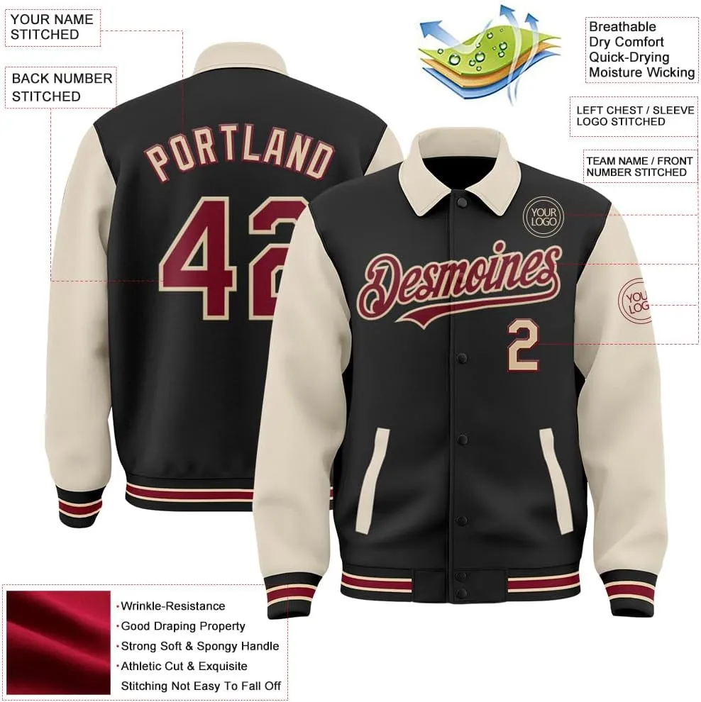 Custom Men's Varsity Letterman Baseball Leather Jacket Lapel Collar Jacket High School Full-snap Bomber Jerseys