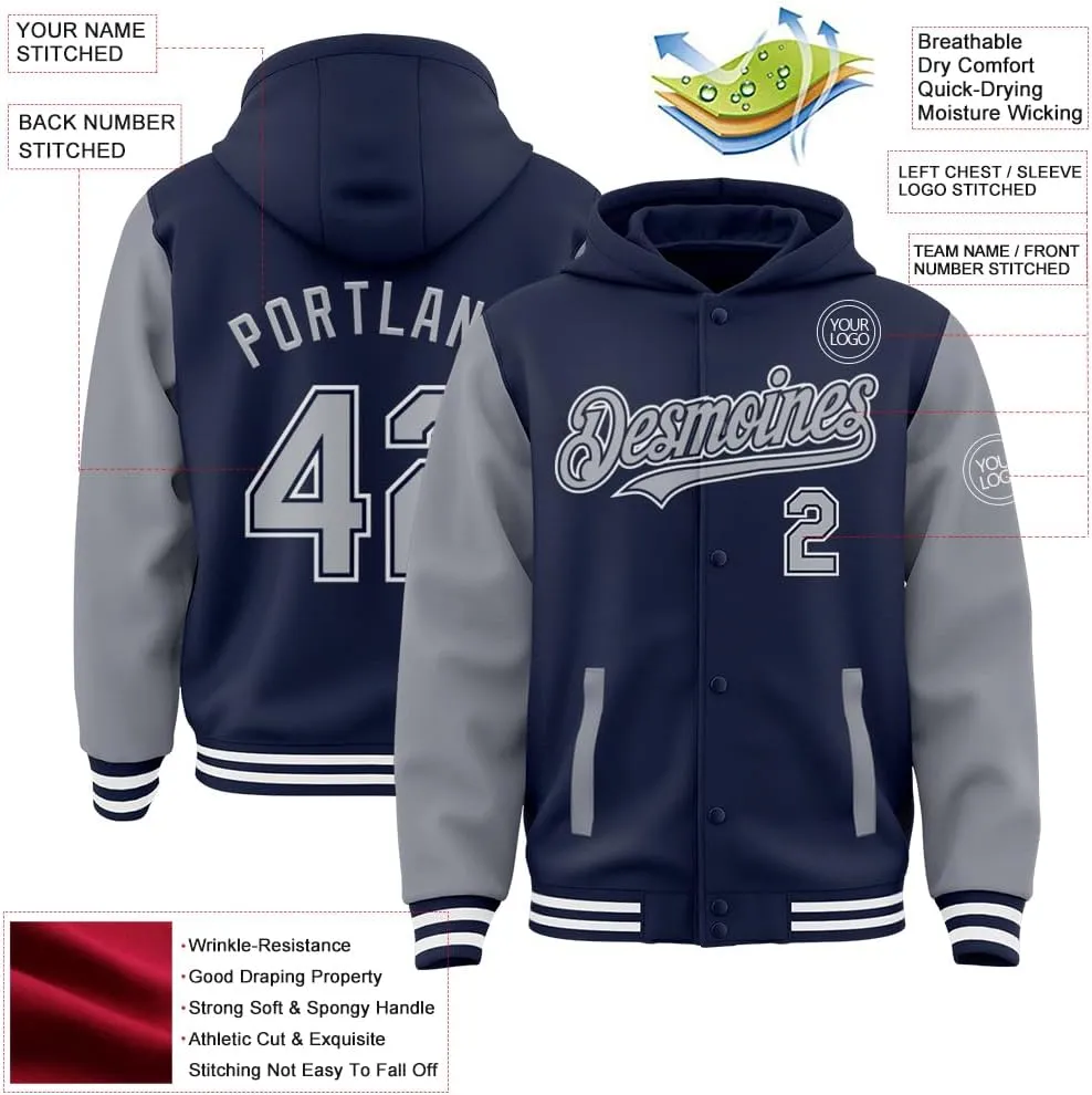 Custom Varsity Jacket with Hood Personalized Teens Letterman Hooded Jacket Full-Snap Baseball Bomber Jacket