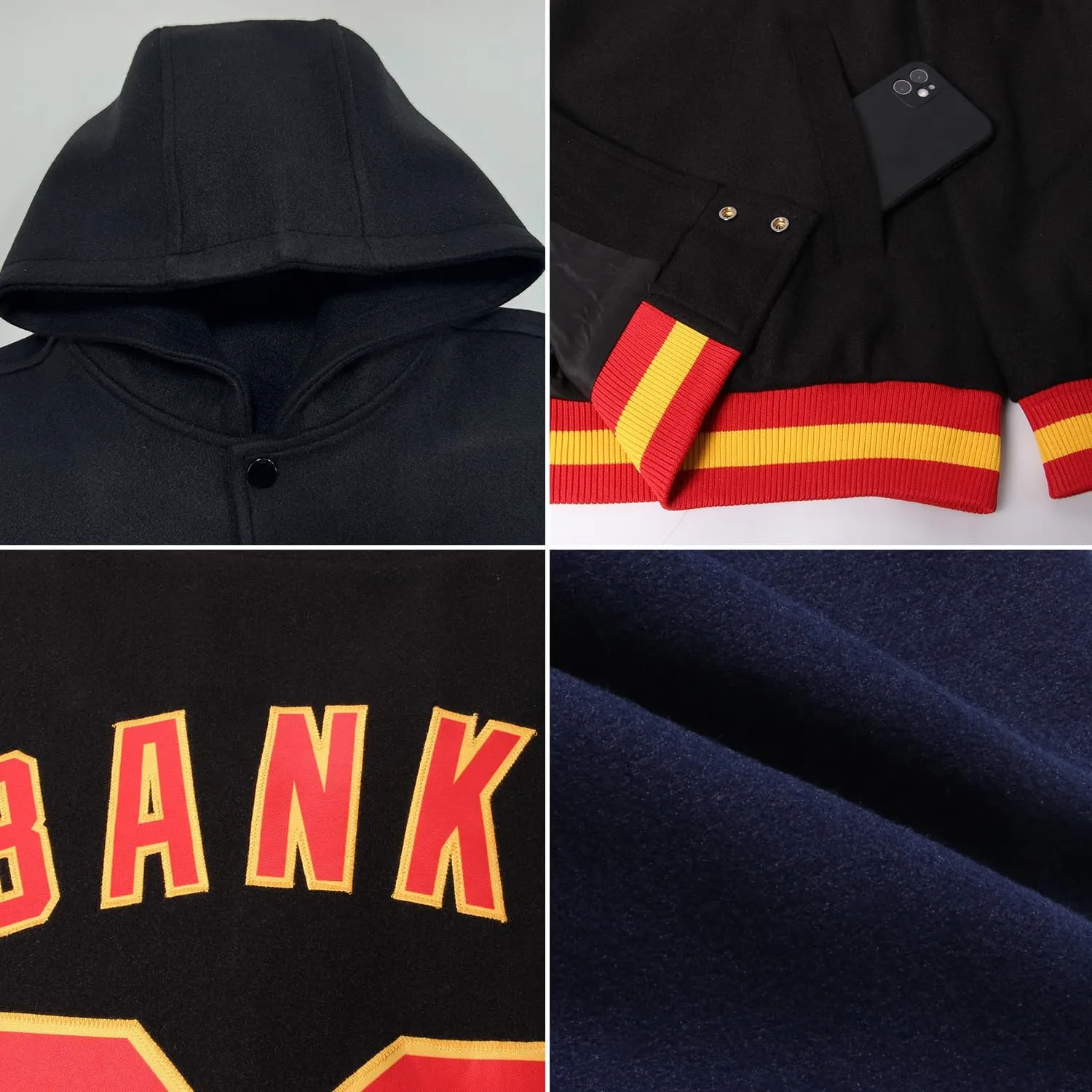 Custom Varsity Jacket with Hood Personalized Teens Letterman Hooded Jacket Full-Snap Baseball Bomber Jacket