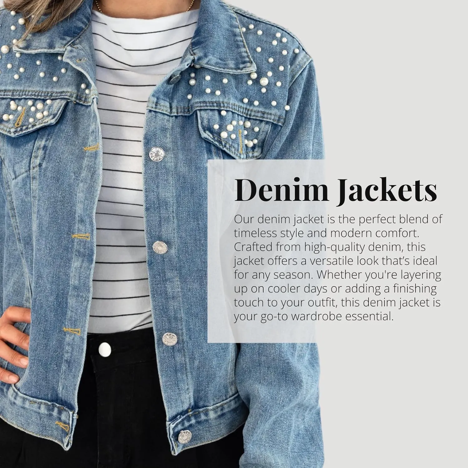 Customized Denim Jacket for Women and Kids Jean Jacket with Pearls, Matching Outfits for Toddler, Baby, Mom