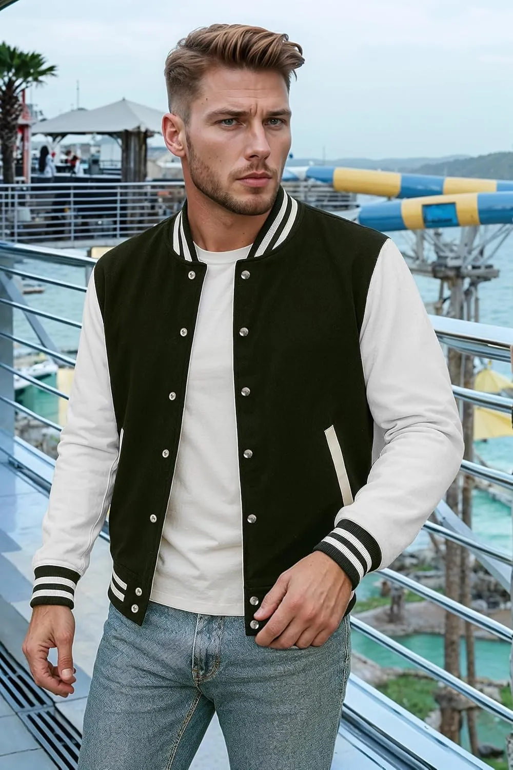 Decrum Varsity Jacket Men - High School Letterman Bomber Style Fleece Baseball Jackets For Men
