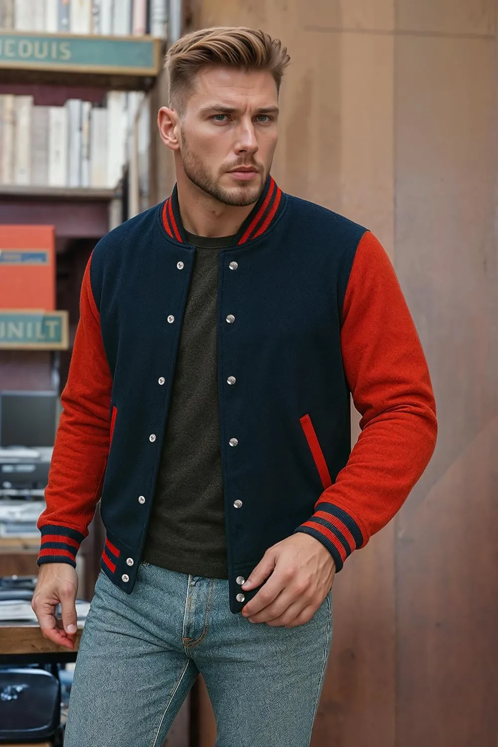 Decrum Varsity Jacket Men - High School Letterman Bomber Style Fleece Baseball Jackets For Men