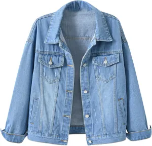 Denim Jacket for Women Plain Outfit Long Sleeve Turtle Neck Cowgirl Cardigan Winter Fall Womens Jackets Button Down