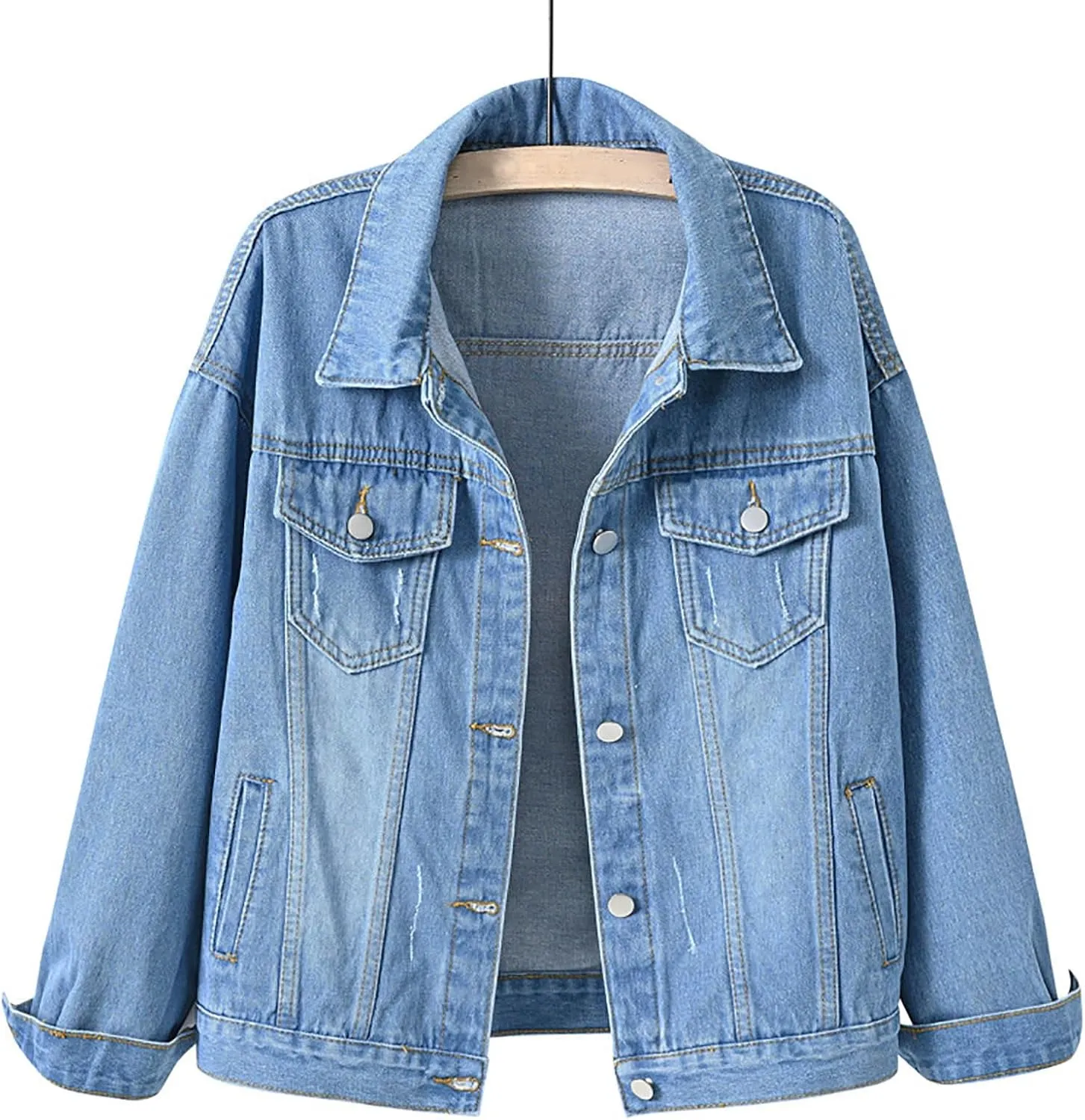 Denim Jacket for Women Plain Outfit Long Sleeve Turtle Neck Cowgirl Cardigan Winter Fall Womens Jackets Button Down