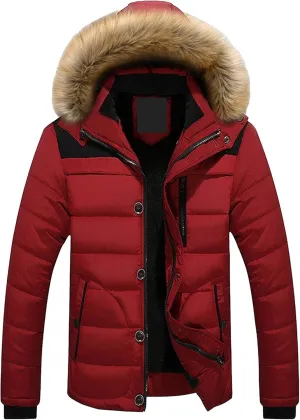 DGHM-JLMY Men's Cotton-Padded Jacket Coat Fur Collar Detachable Hooded Outerwear Casual Sherpa Fleece Lined Puffer Jackets