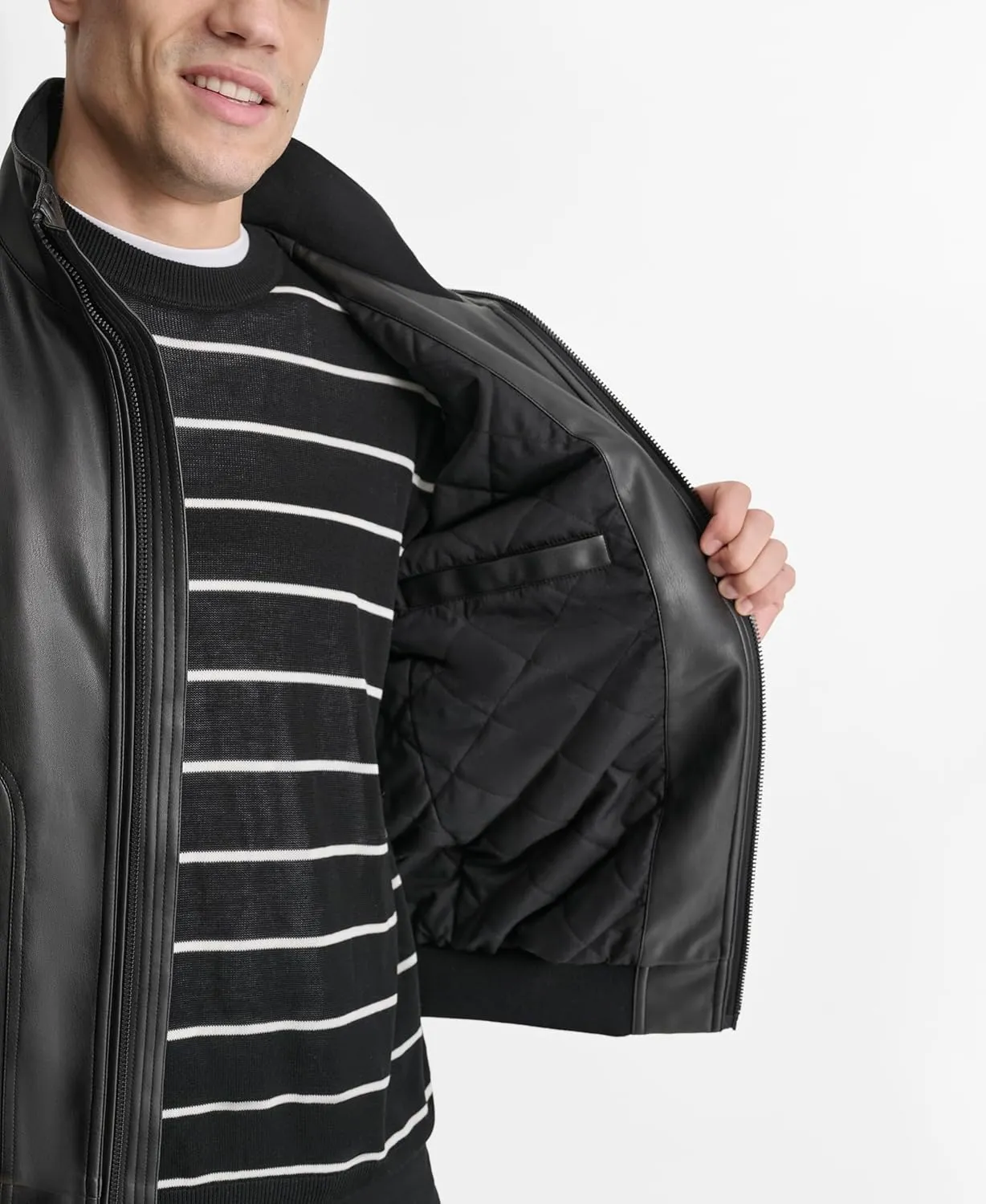 DKNY Men's Faux Leather Soft Durable Jacket