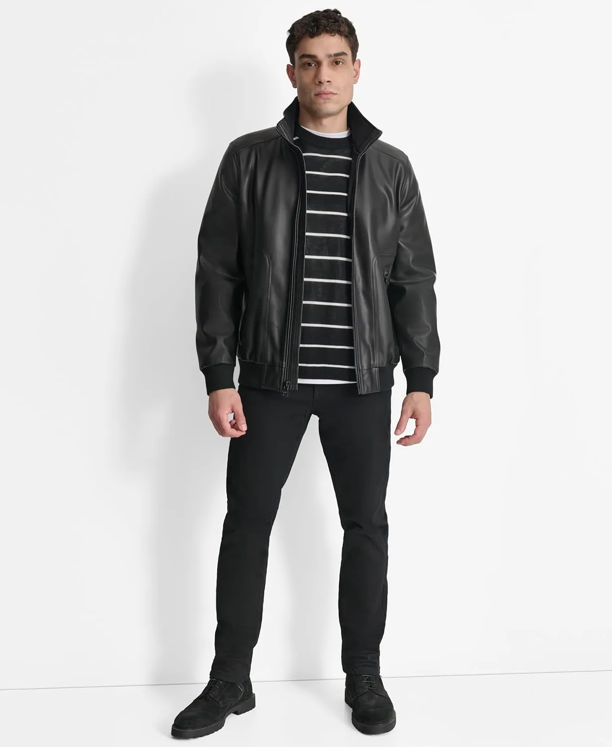 DKNY Men's Faux Leather Soft Durable Jacket