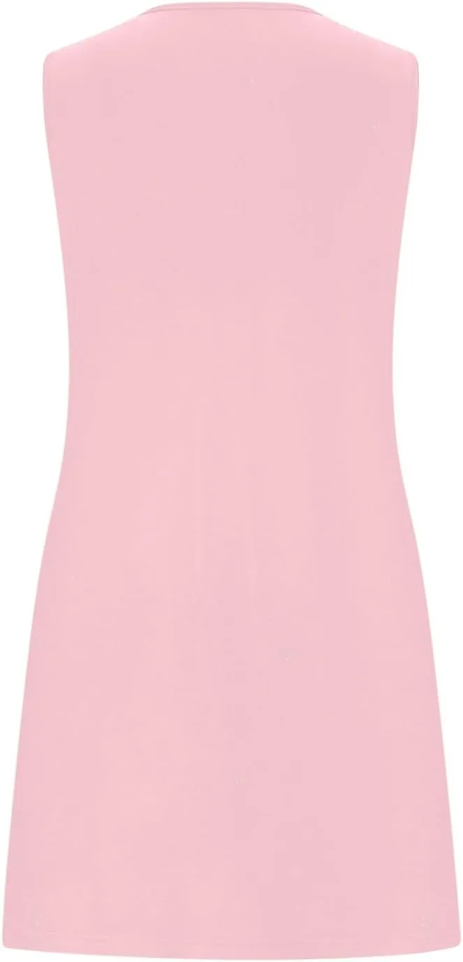 Dress with Bow Cute Sleeveless Mini Dresses Casual Crewneck Loose Fit Tank Sundress Summer Beach Outfits