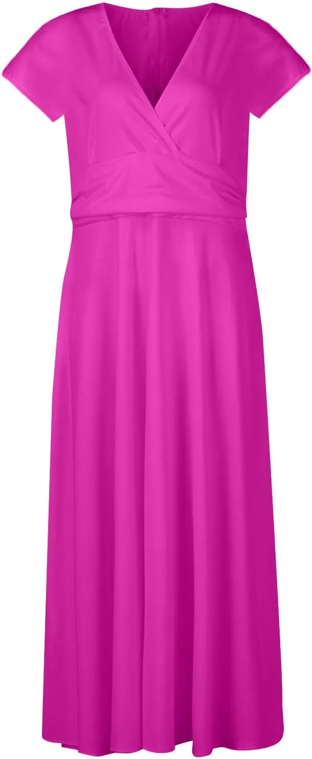 Dresses for Women 2024 Cap Sleeve Flowy Sundresses Elegant Wrap V Neck Long Dresses Floral Print Loose Maxi Dress