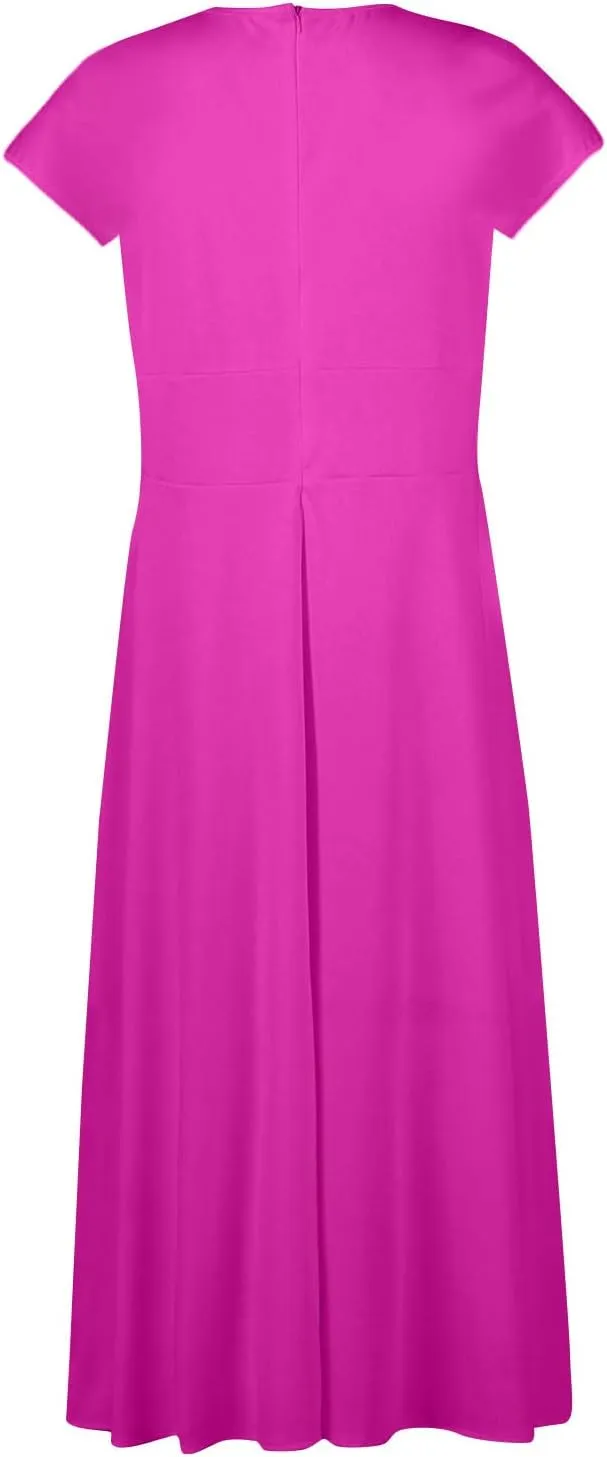 Dresses for Women 2024 Cap Sleeve Flowy Sundresses Elegant Wrap V Neck Long Dresses Floral Print Loose Maxi Dress