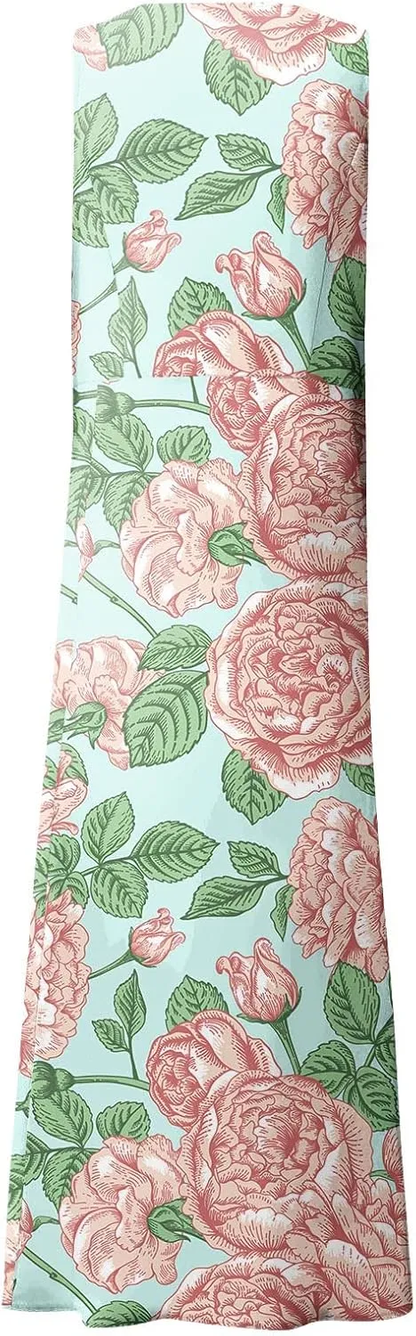Dresses for Women 2025 Beach Floral Printed Cotton Linen Dresses with Pockets Sleeveless Casual Flowy Maxi Dress