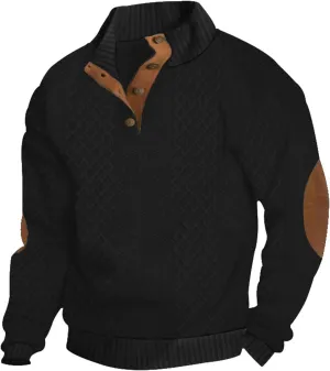 Dudlle Men's Cashmere Sweater - Outdoor Casual Stand Collar Button Long Sleeve