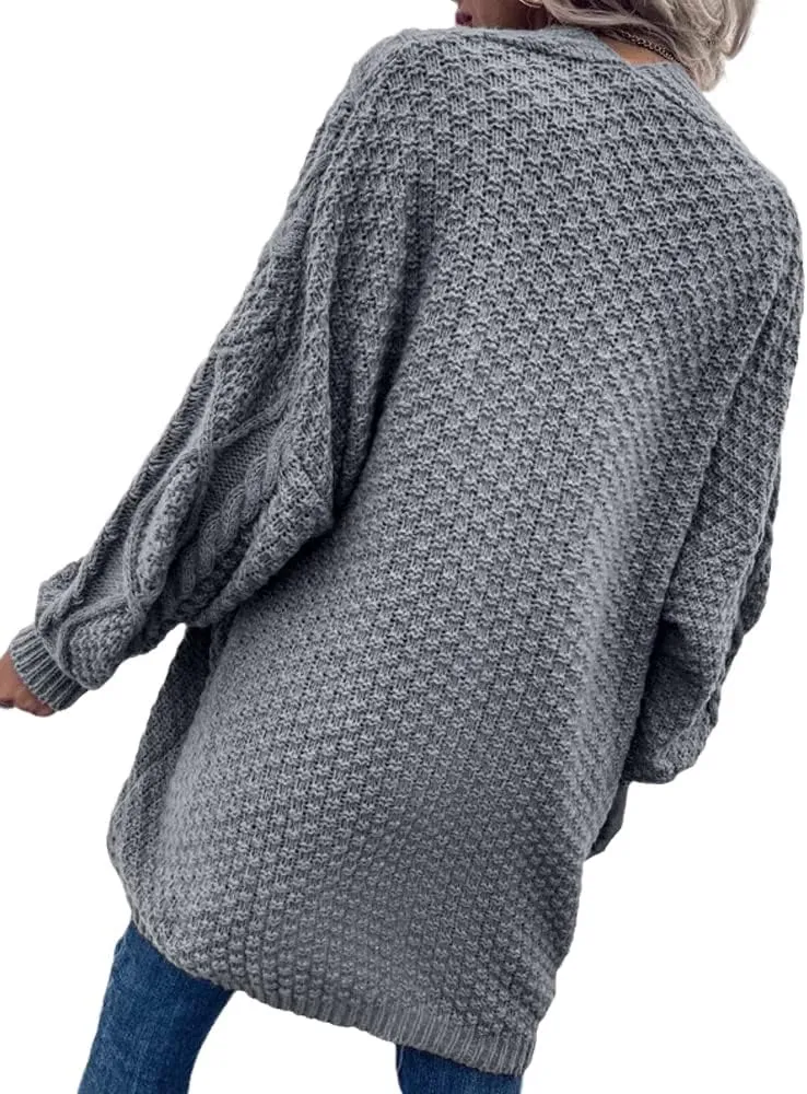 Dyexces Womens Oversized Cardigan Sweaters Open Front Cable Knit Lantern Long Sleeve Chunky Outwear Coats