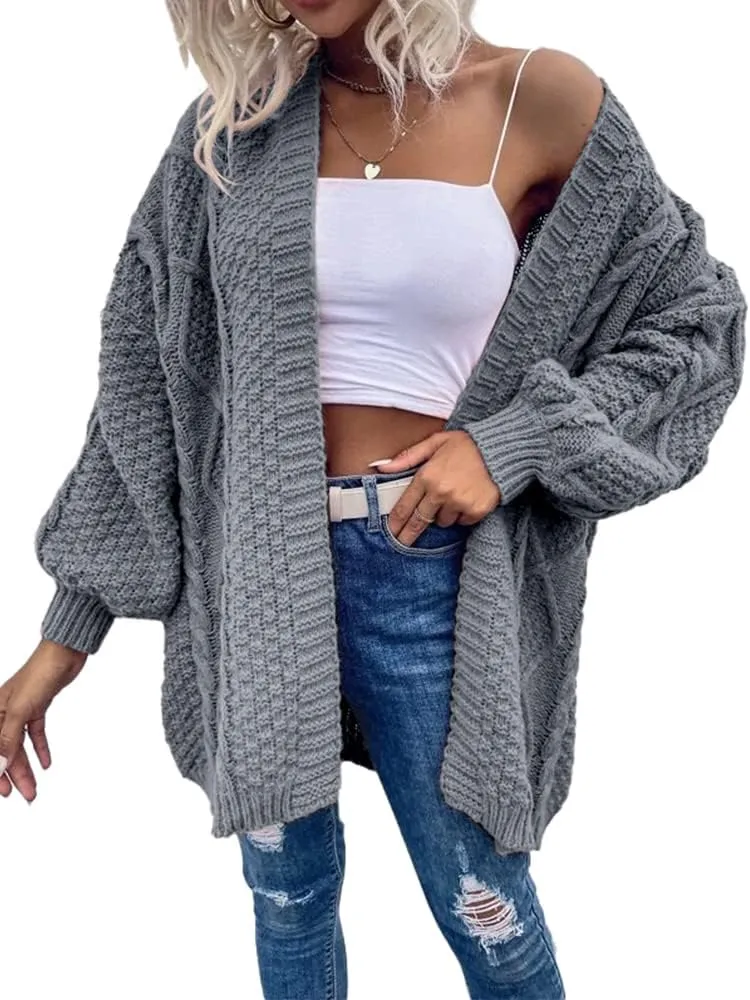 Dyexces Womens Oversized Cardigan Sweaters Open Front Cable Knit Lantern Long Sleeve Chunky Outwear Coats