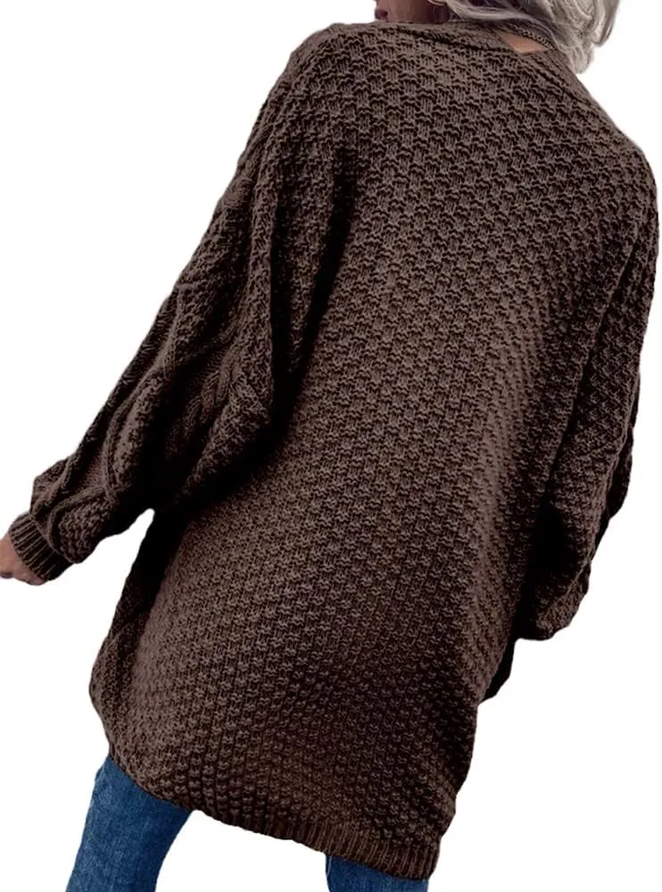 Dyexces Womens Oversized Cardigan Sweaters Open Front Cable Knit Lantern Long Sleeve Chunky Outwear Coats