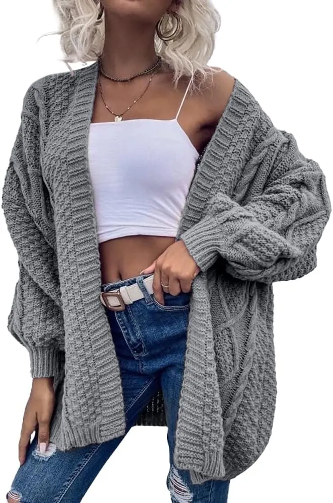 Dyexces Womens Oversized Cardigan Sweaters Open Front Cable Knit Lantern Long Sleeve Chunky Outwear Coats