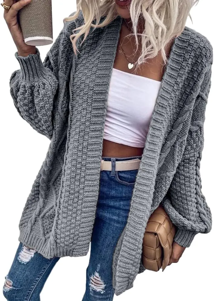 Dyexces Womens Oversized Cardigan Sweaters Open Front Cable Knit Lantern Long Sleeve Chunky Outwear Coats