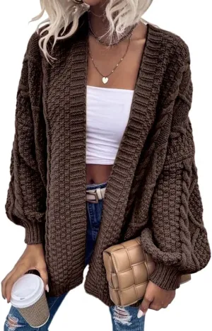 Dyexces Womens Oversized Cardigan Sweaters Open Front Cable Knit Lantern Long Sleeve Chunky Outwear Coats