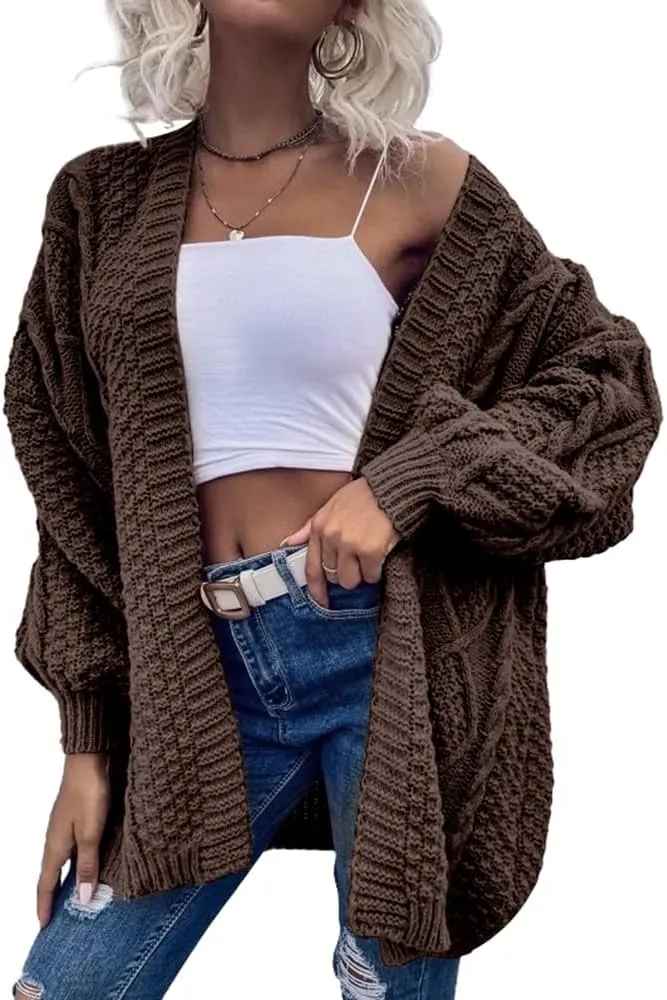 Dyexces Womens Oversized Cardigan Sweaters Open Front Cable Knit Lantern Long Sleeve Chunky Outwear Coats