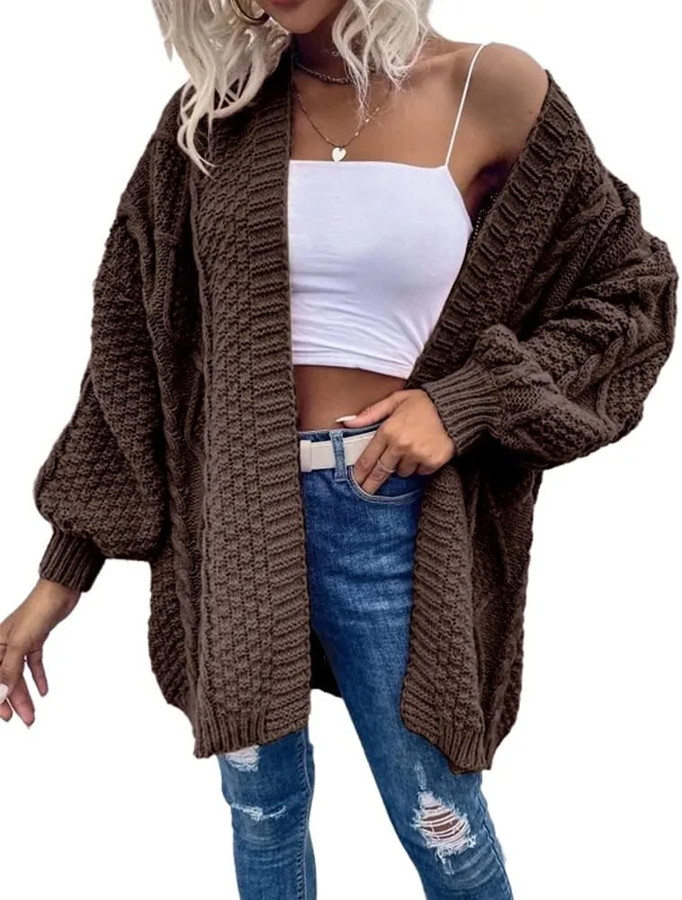 Dyexces Womens Oversized Cardigan Sweaters Open Front Cable Knit Lantern Long Sleeve Chunky Outwear Coats