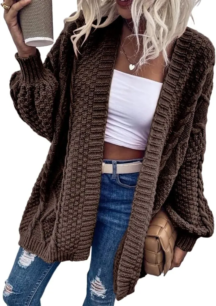 Dyexces Womens Oversized Cardigan Sweaters Open Front Cable Knit Lantern Long Sleeve Chunky Outwear Coats