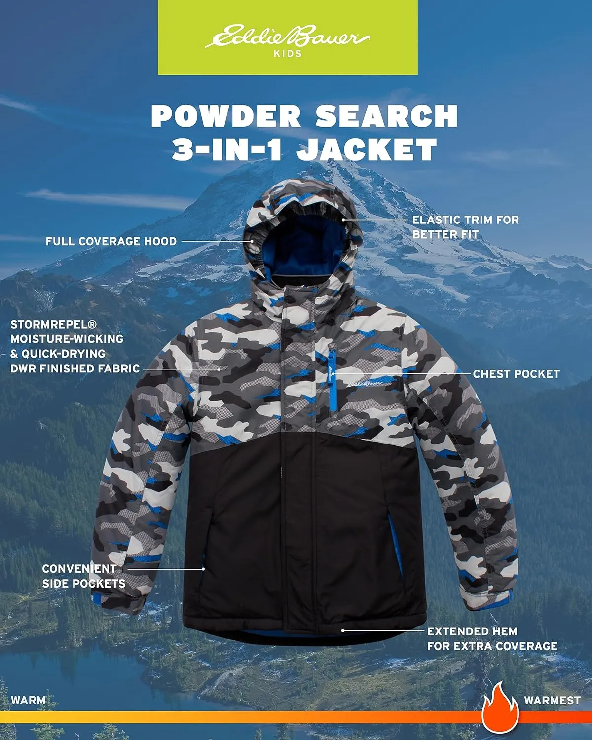 Eddie Bauer Kids' Ski Jacket - Waterproof 3 in 1 Insulated Coat with Removable Shell Jacket for Boys and Girls (3-16)