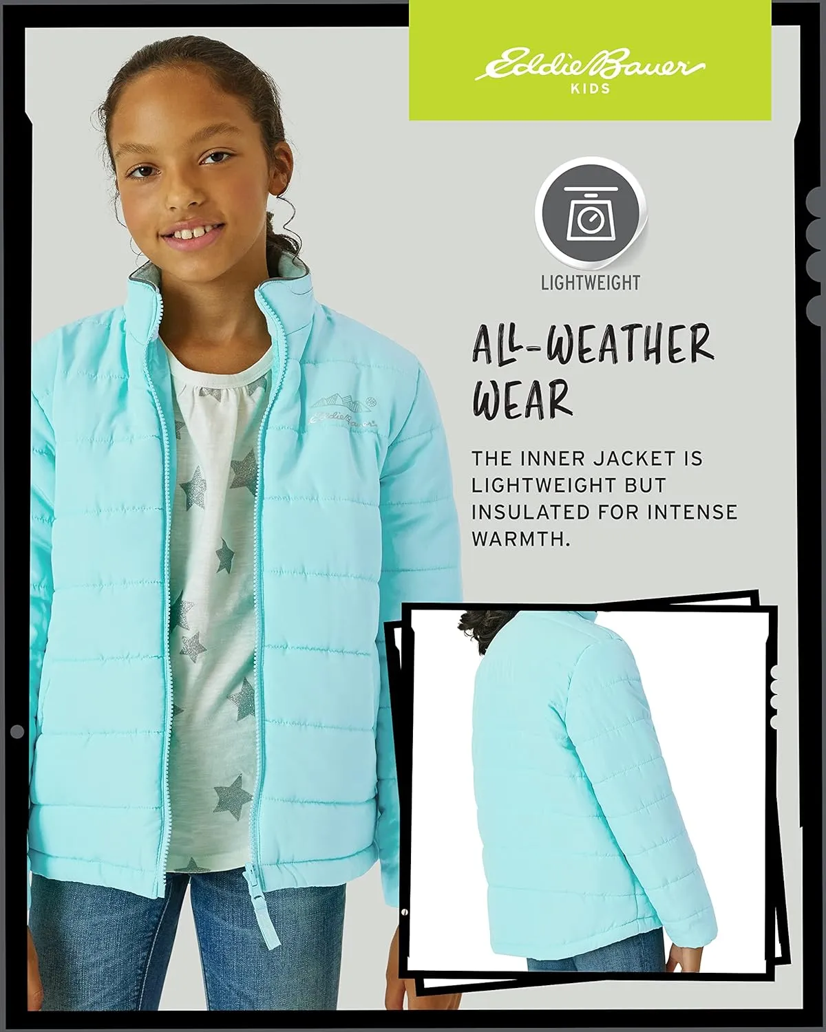 Eddie Bauer Kids' Ski Jacket - Waterproof 3 in 1 Insulated Coat with Removable Shell Jacket for Boys and Girls (3-16)