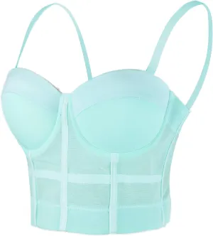 ELLACCI Women's Mesh Bustier Crop Top Push Up Corset Tops Bra Black