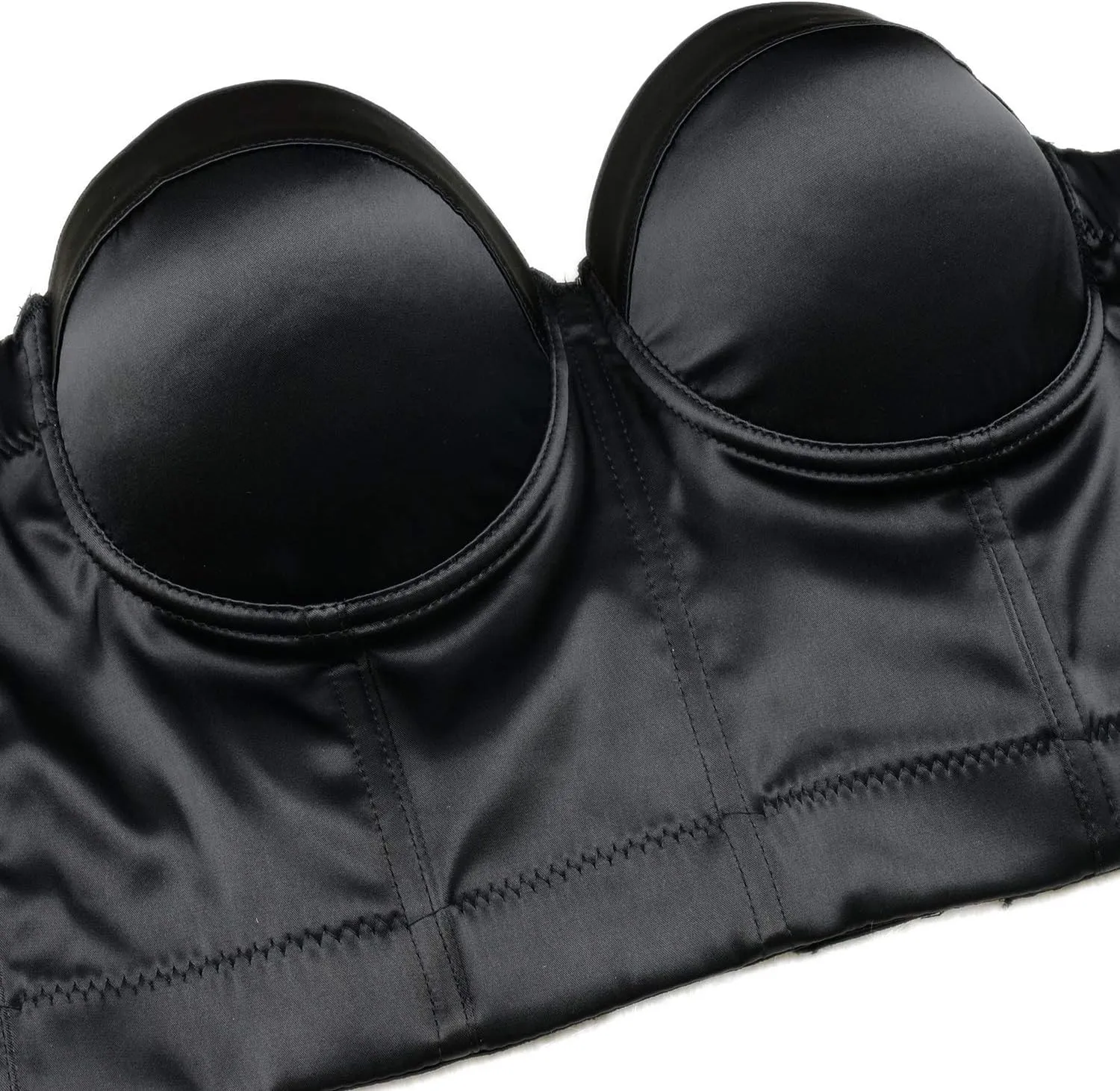 ELLACCI Women's Satin Bustier Crop Top with Gold Chain Shoulder Strap Black