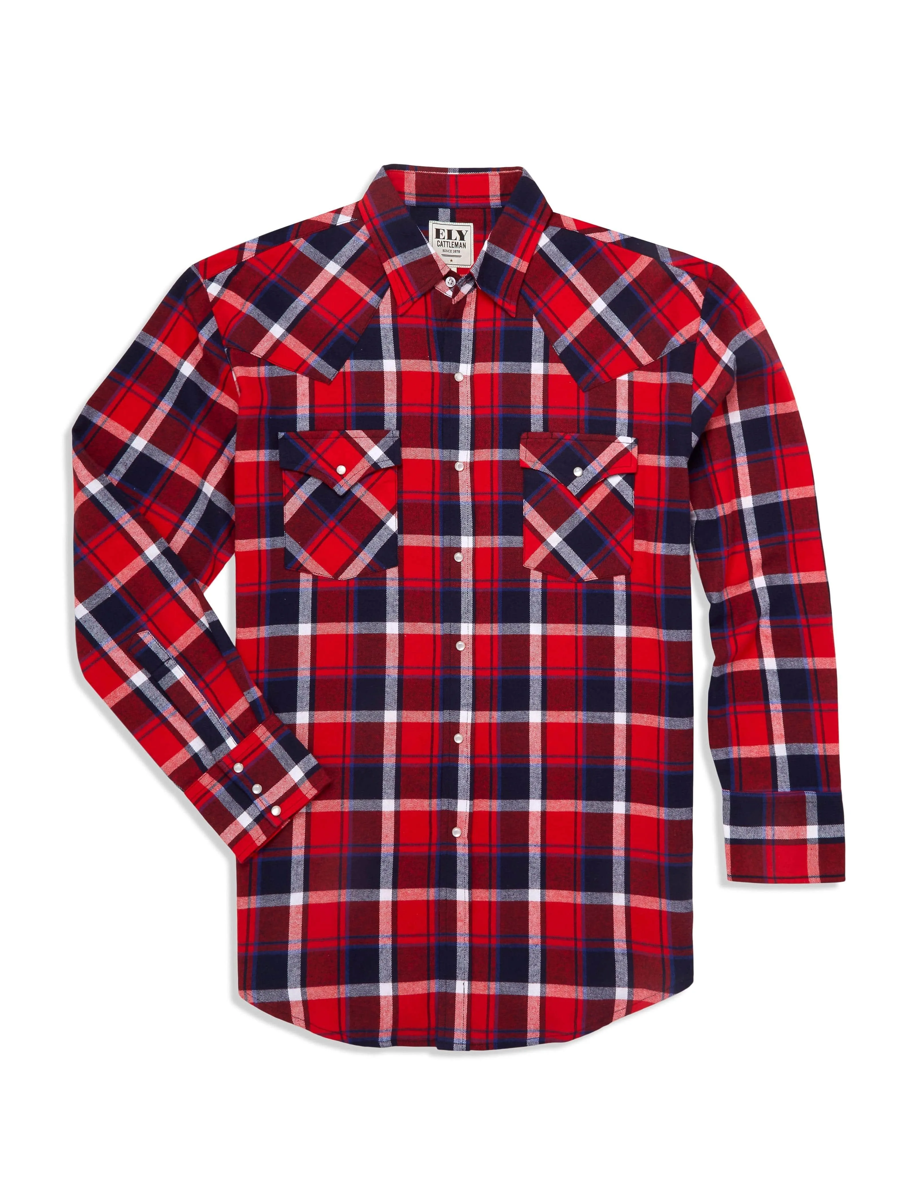 Ely Cattleman Men's Long Sleeve Flannel Plaid Western Snap Shirt