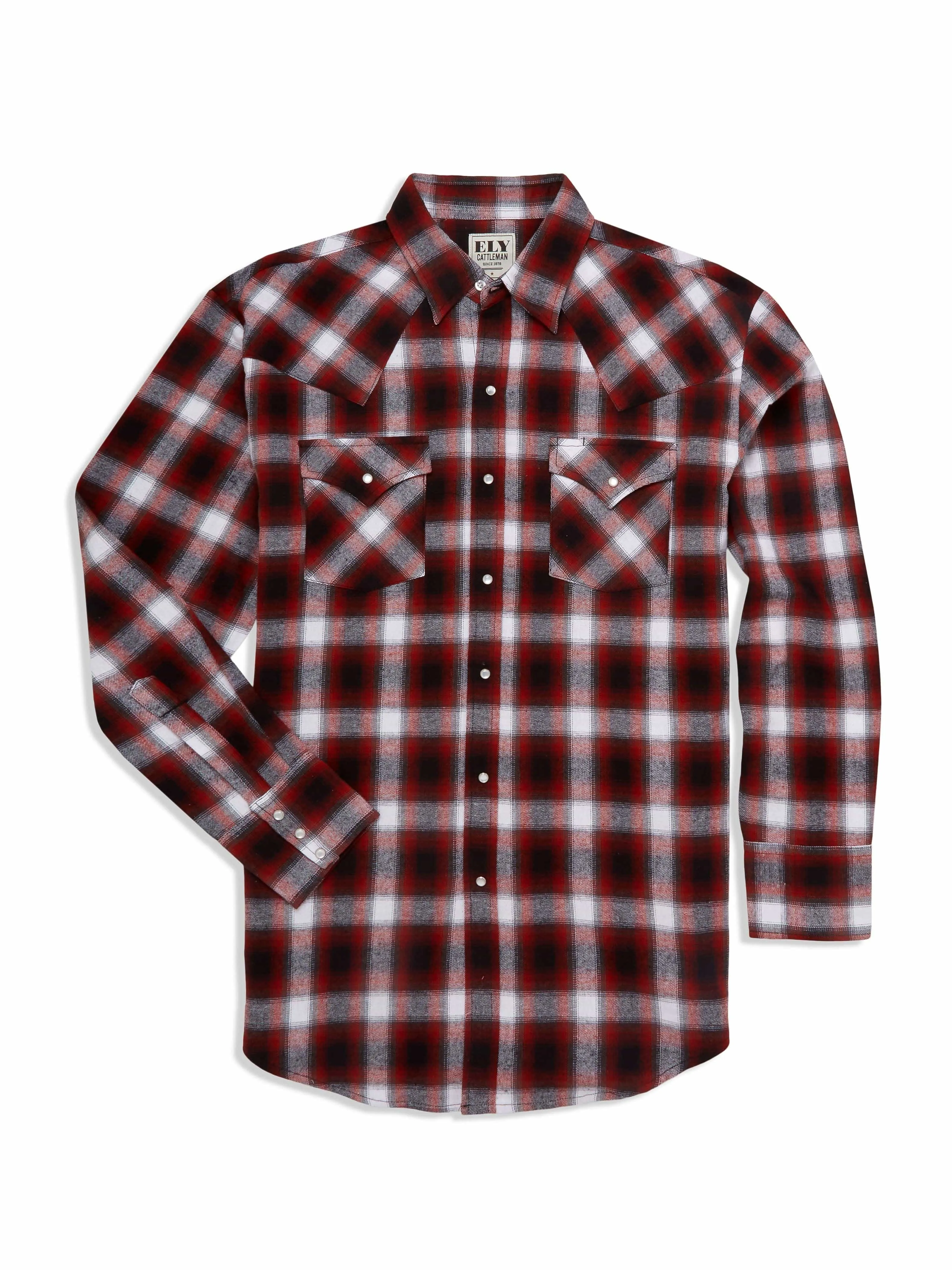 Ely Cattleman Men's Long Sleeve Flannel Plaid Western Snap Shirt
