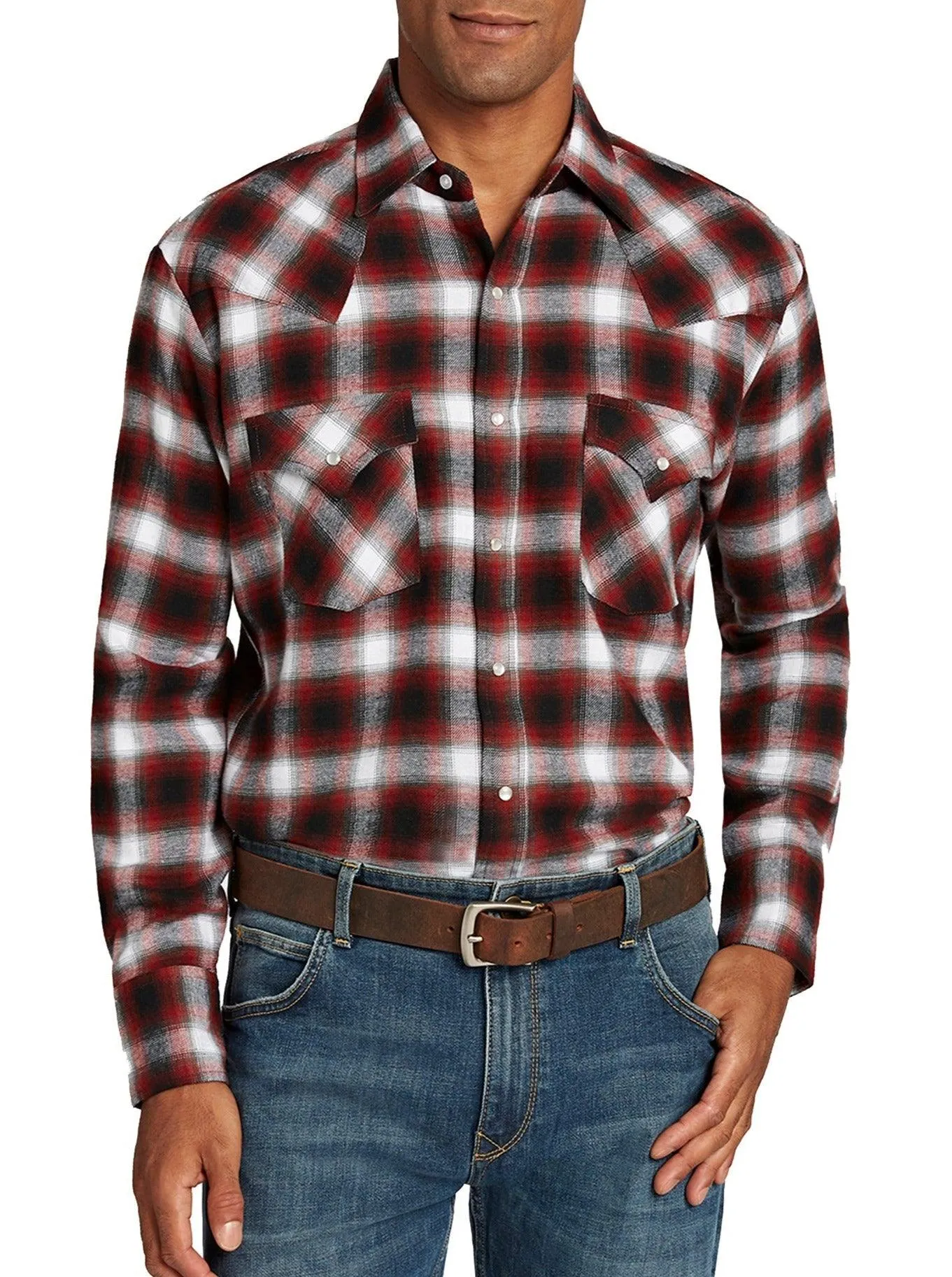 Ely Cattleman Men's Long Sleeve Flannel Plaid Western Snap Shirt