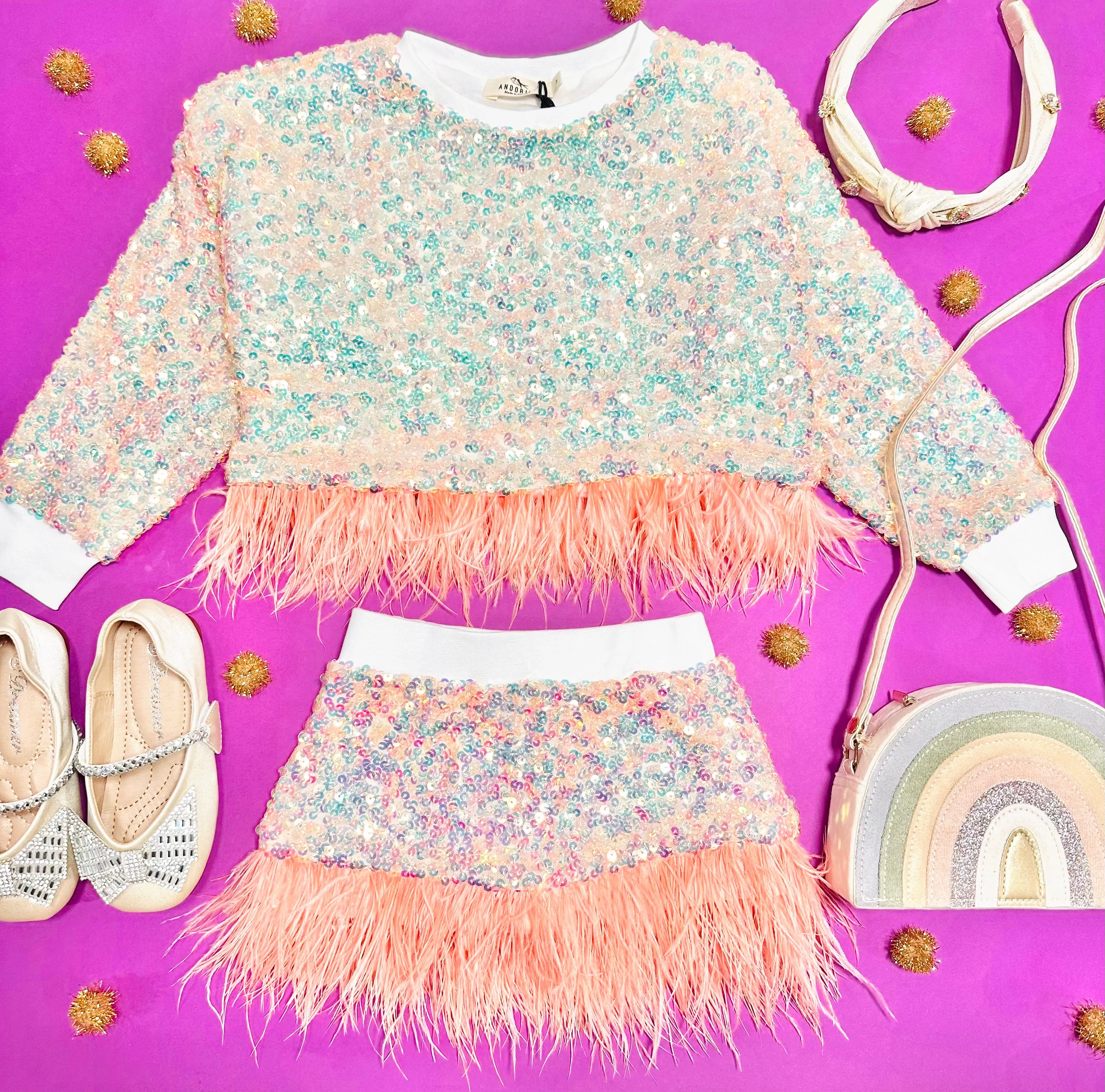 EMBELLISHED SEQUIN SWEATSHIRT W/ FEATHERS