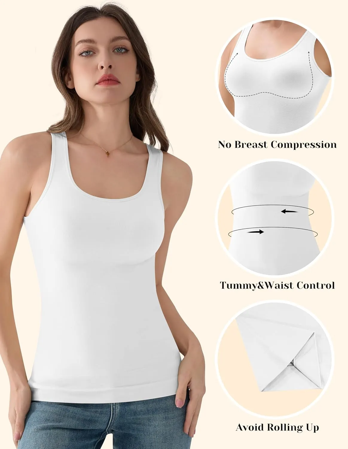 EUYZOU Women's Tummy Control Shapewear Tank Tops - Seamless Body Shaper Compression Top