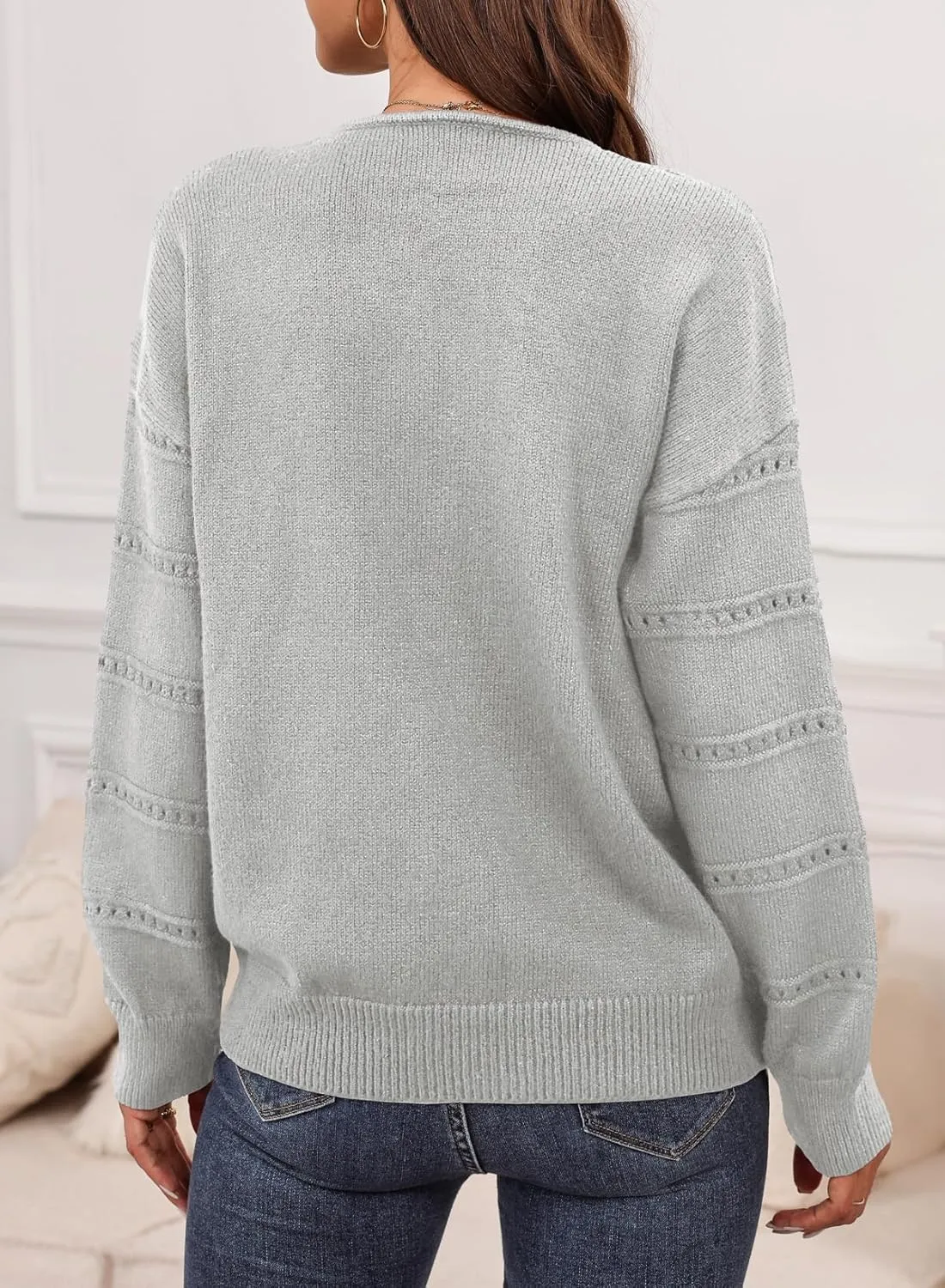 EVALESS Women's Crochet Sweater Top Hollow Out Long Sleeve Pullover Tops Spring Fall Clothes